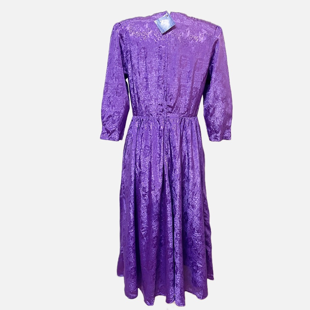 Erika's Place Vintage 80s Purple Floral Jacquard Basque Waist Maxi Dress Size 7 - Picture 5 of 8